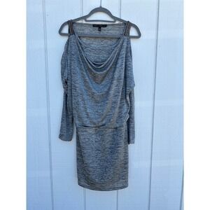 White House Black Market Gray Blouson Open Shoulder Long Sleeve Mini Dress, sz S